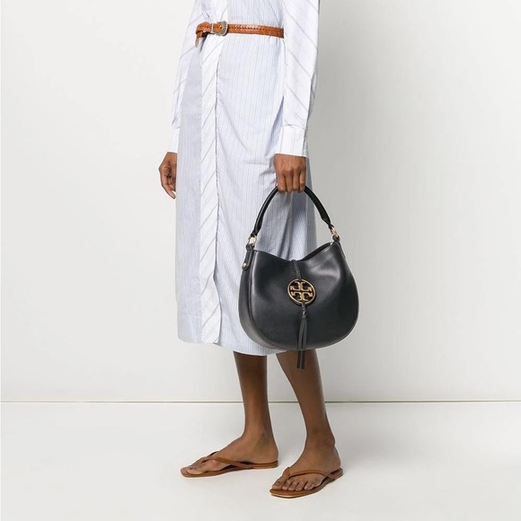Tory Burch Handbags - Tory Burch Miller Metal-Logo Slouchy Hobo Bag BLACK